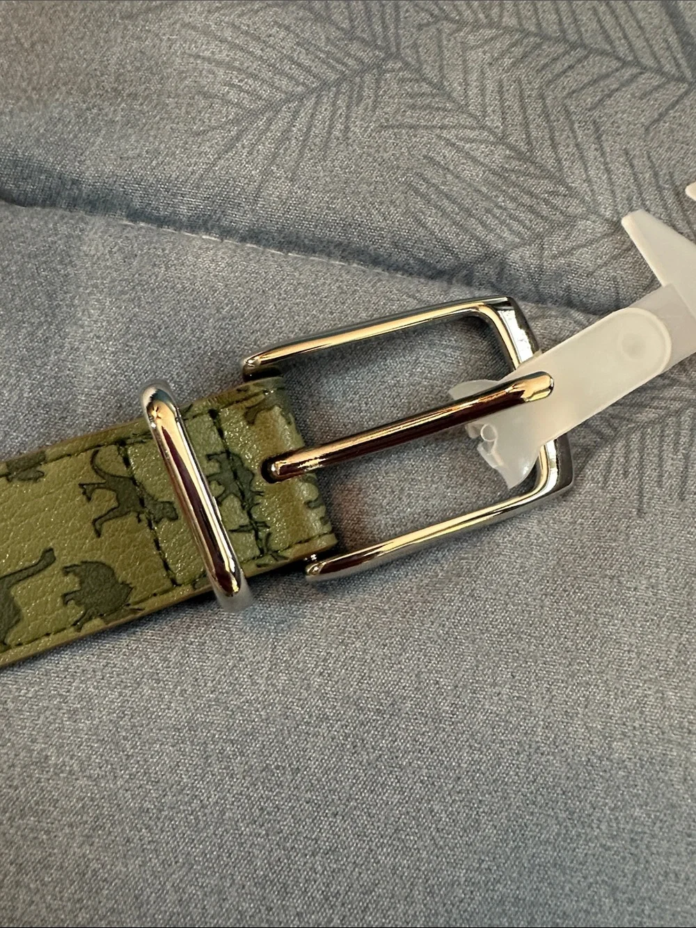 NWT wonder nation Olive Green Dinosaur Print Kids Belt w/Silver Buckle Sz L